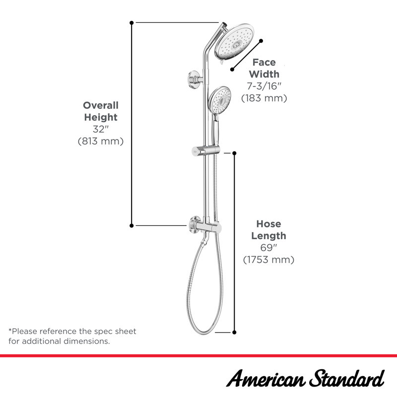 Polished Chrome Adjustable Dual Shower System with Handheld and Rain Heads