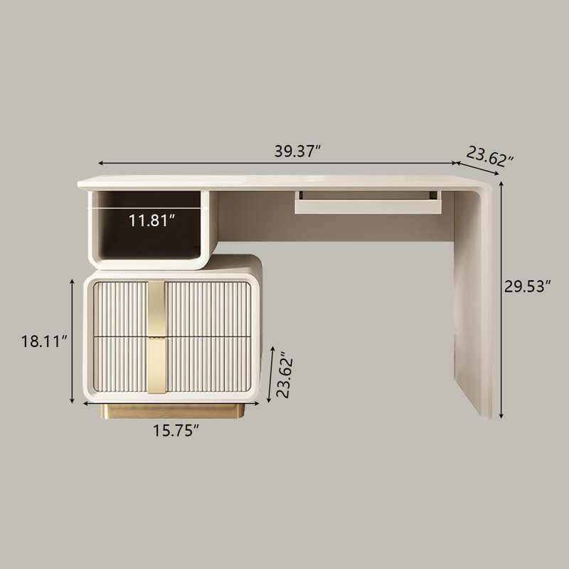 Bureau rectangulaire moderne de style crème minimaliste, H 29,53 po x l 39,37 po x P 23,62 po