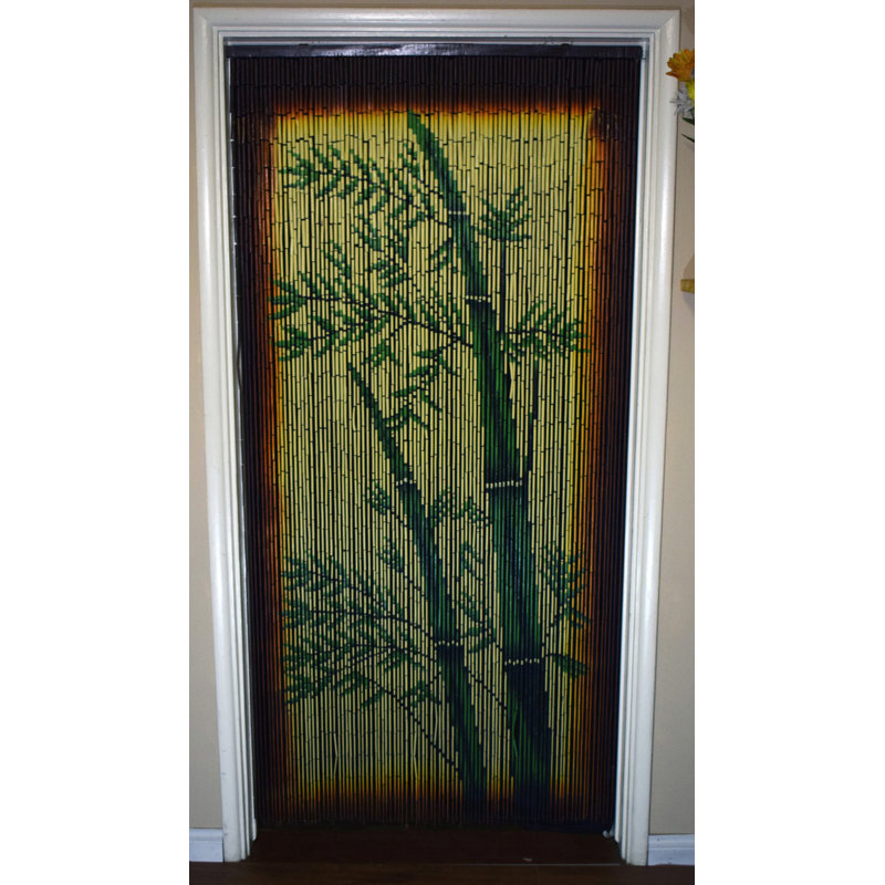 Natural Bamboo Beaded Curtain with Tropical Design