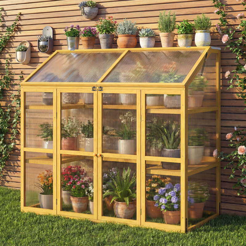 Wooden Cold Frame Greenhouse, Garden Solid Wood Greenhouse Cabinet with Transparent Flip-Top Roof, Raised Flower Plants Shelf Protection for Outdoor Indoor