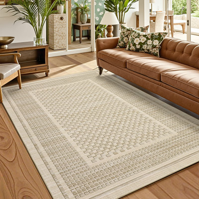 Tapis à carreaux lavable à la machine avec envers antidérapant Tapis décoratif géométrique contemporain à poils courts pour le salon