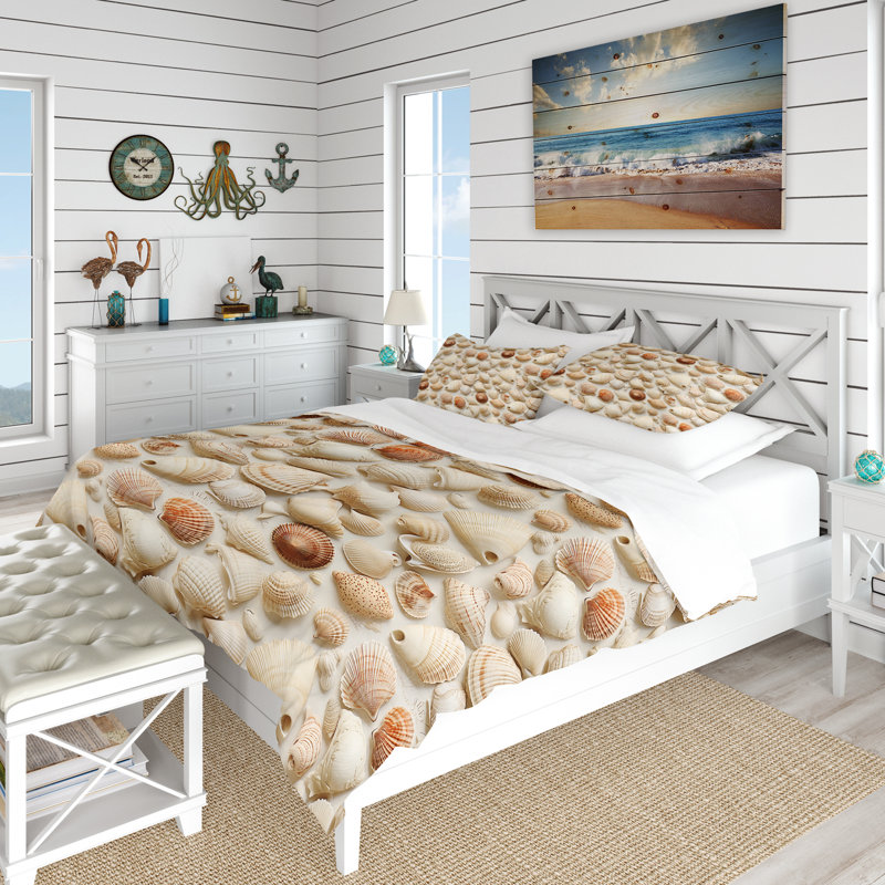 Vintage Seashells Tropical Pattern III - Ensemble de housse de couette Coastal