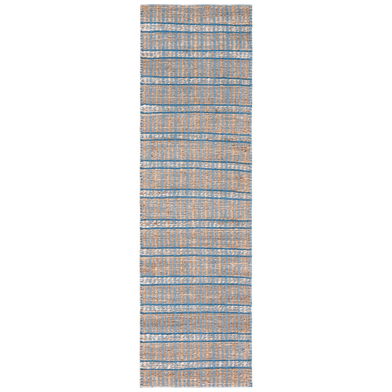 Oullins Natural Fiber Flat Weave Jute/Cotton Striped Rug in Blue/Natural, Runner 2'3" x 8'