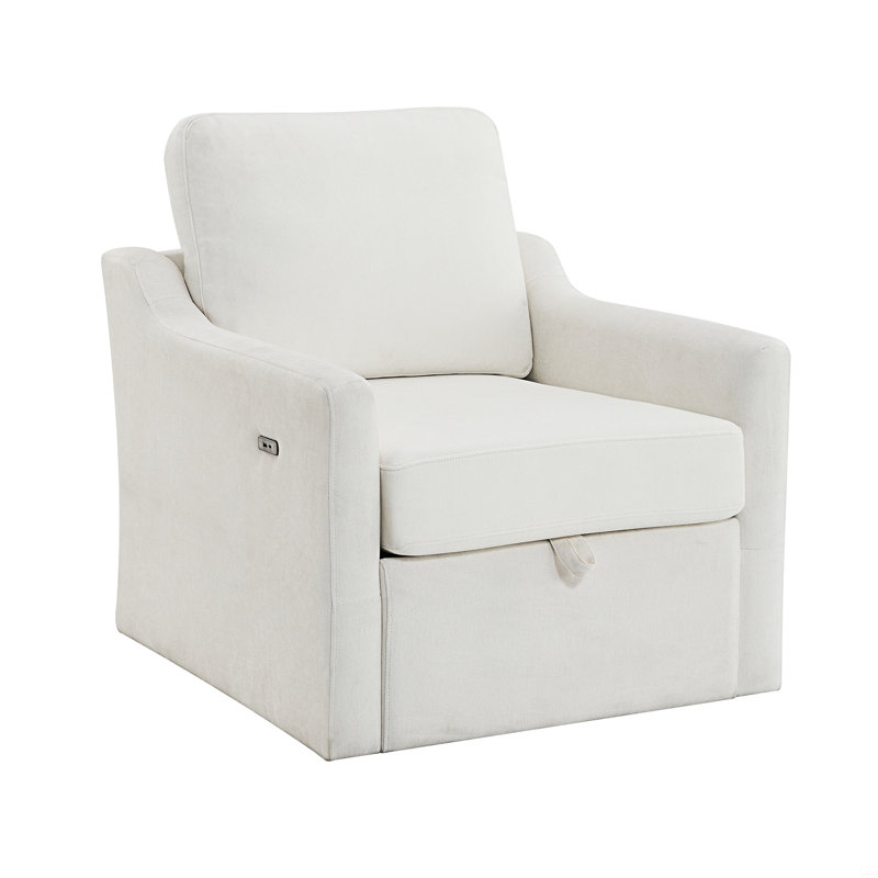 Swivel Arm Chair with Soft Chenille Fabric, Comfy Accent Chair for Living Room. Bedroom, White