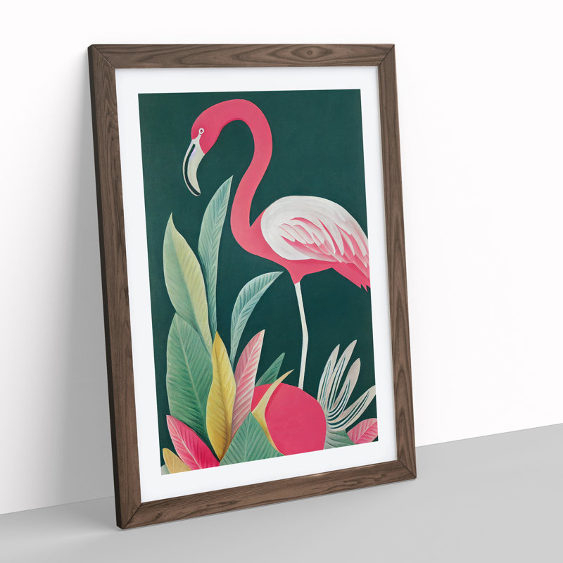 Pretty Flamingo - Single Picture Frame Print, 64cm H x 46cm W x 2cm D, Walnut Framed