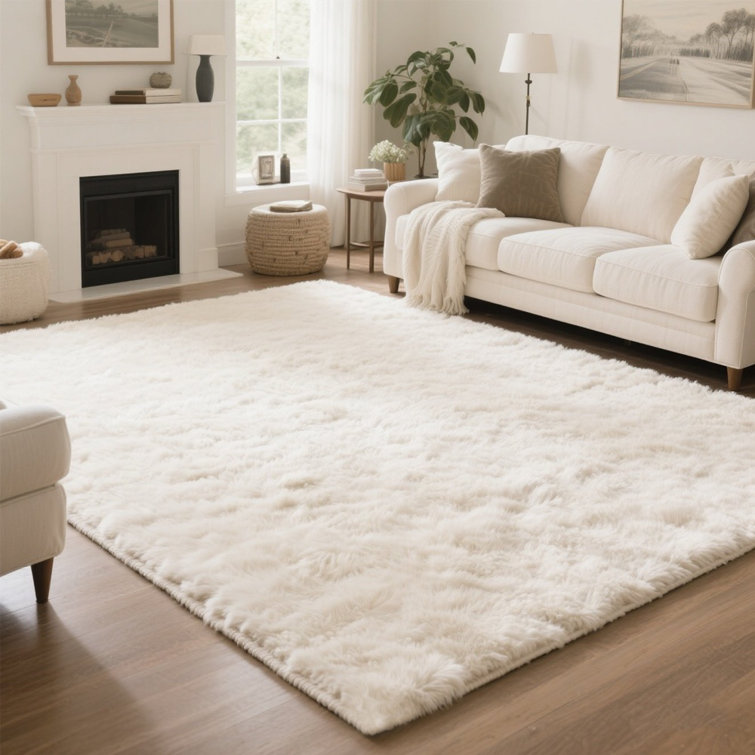 Soft Plush White Shag Area Rug, Modern Cozy Carpet for Living Room and Bedroom