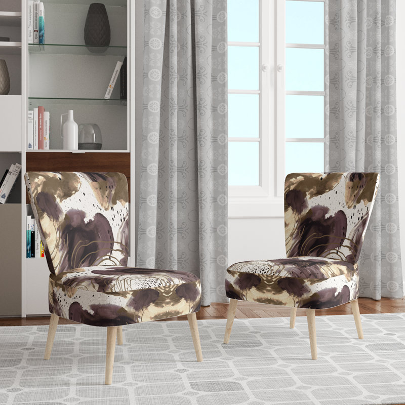 Abstract Pattern With Blue & Golden Textures II - Upholstered Contemporary Side Chair, Collage Art Accent Chair