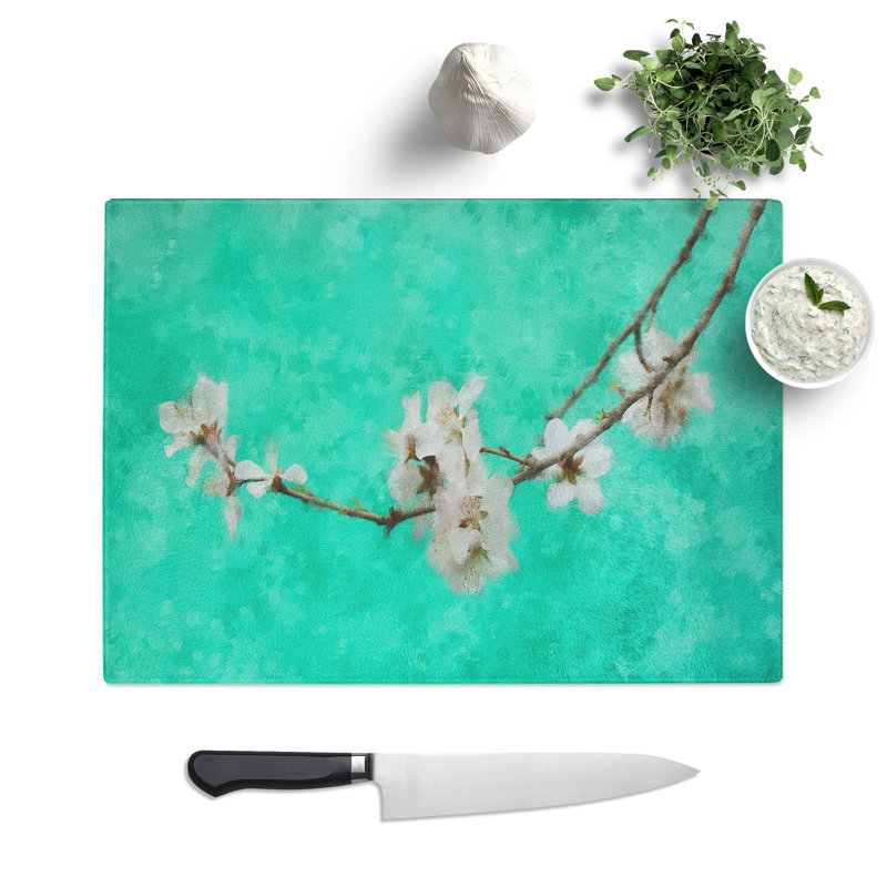 White Cherry Blossom Vol.2 Painting Chopping Board, 0.4cm H x 28.5cm W x 39cm L