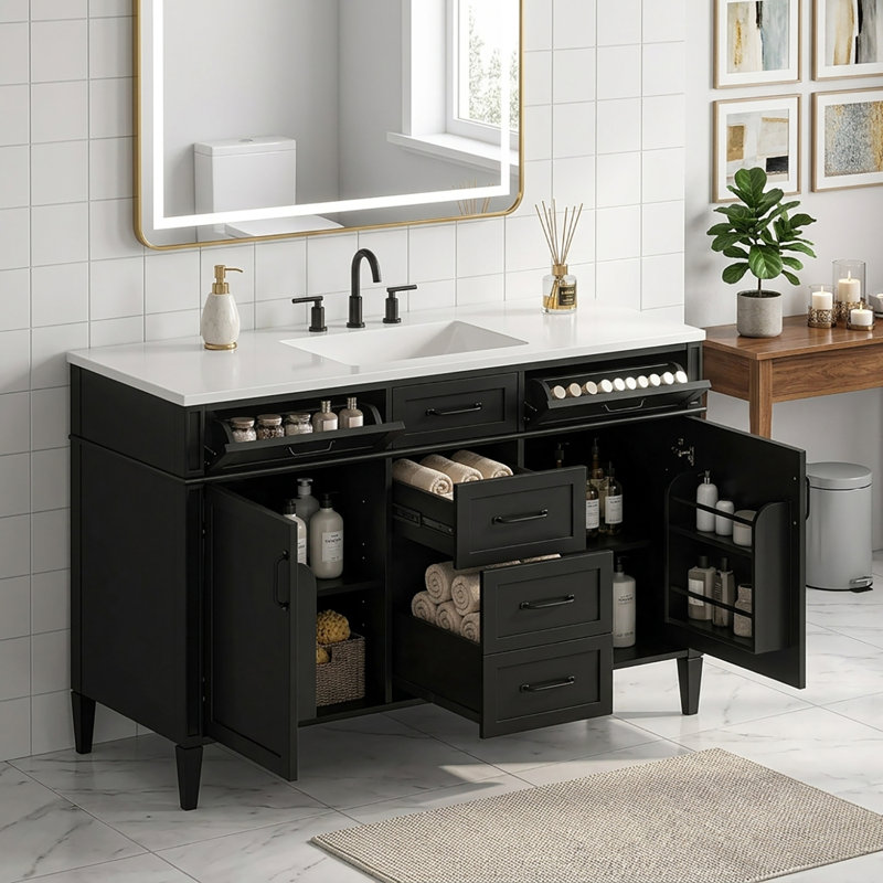 Bathroom Vanity with Top, Black