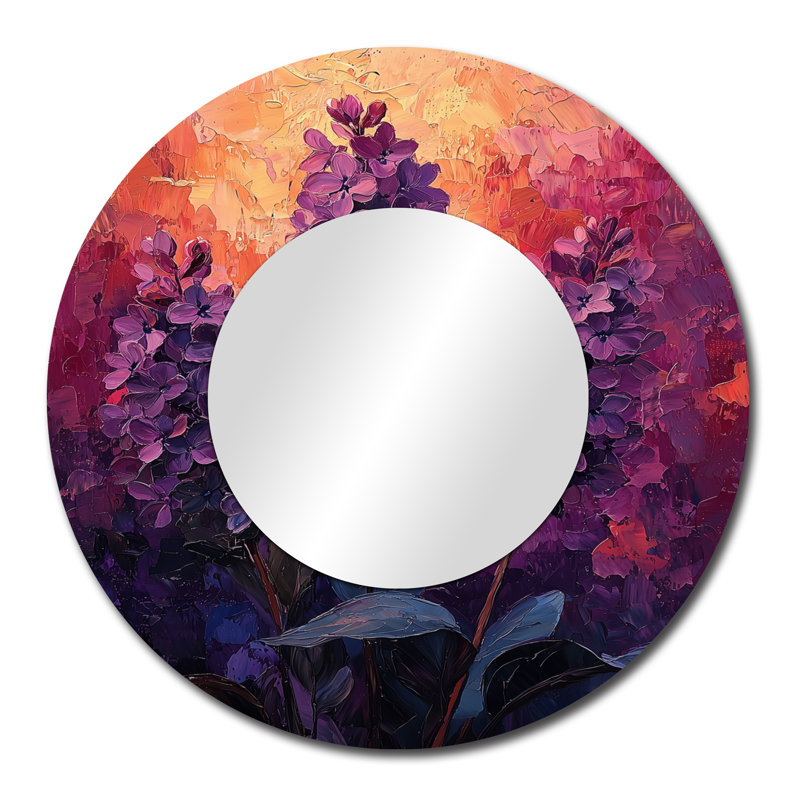 Fiery Lilacs In Dark Tones Expressionism I - Miroir mural décoratif traditionnel - imprimé sur métal, 29 po x 29 po