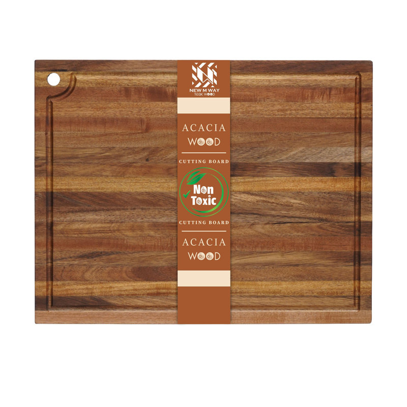 Planche à découper rectangulaire en acacia - M 14 po x 18 po - Trou de suspension et rainure à jus profond pour la sculpture et le service de tous les jours
