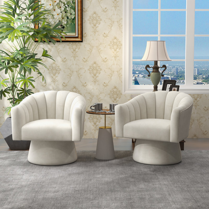 Avalina Velvet Swivel Barrel Chair, Beige