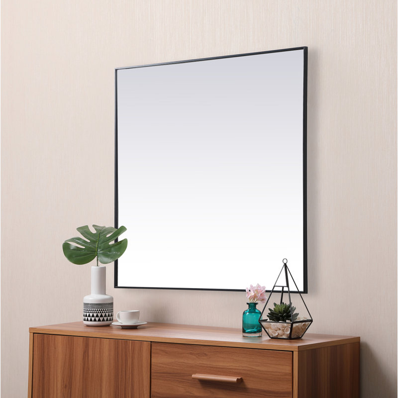Valparaiso Metal Square Wall Mirror, 48"  x 48" , Black