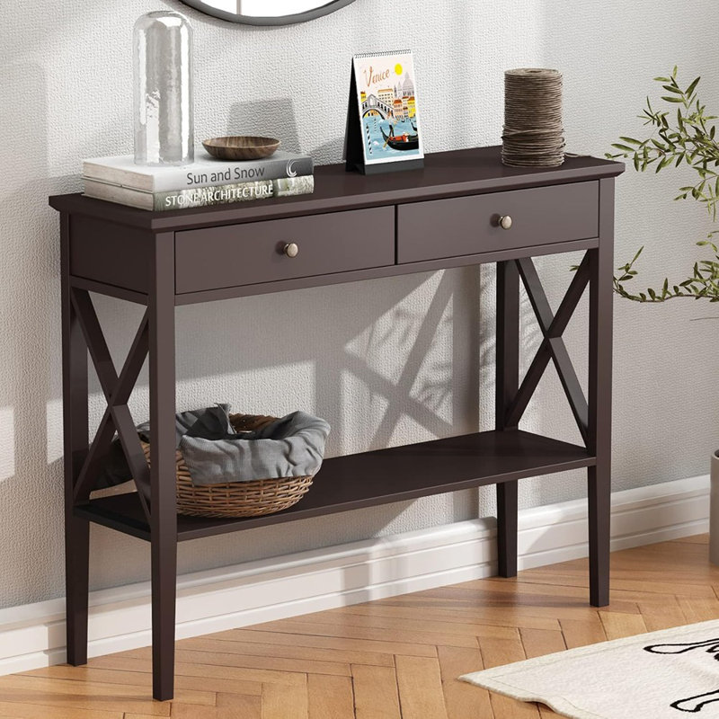 Console avec tiroirs, tabouret d'appoint en bois