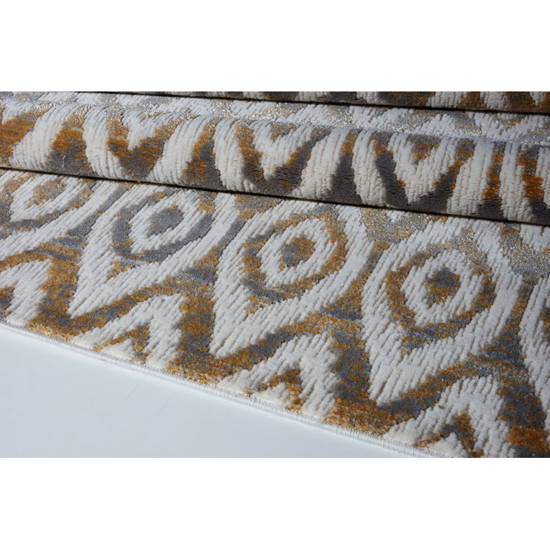 Tapis géométrique blanc / brun Doop, 3 pi 9 po x 5 pi 5 po