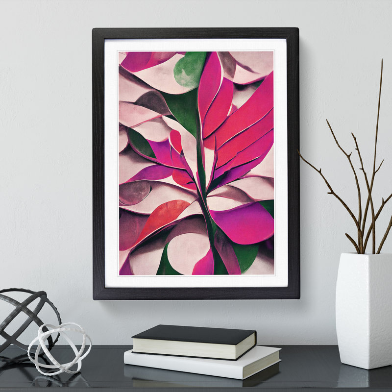 Abstract Leaf Art No.4 - Print, Black Framed, 66cm H x 48cm W, White