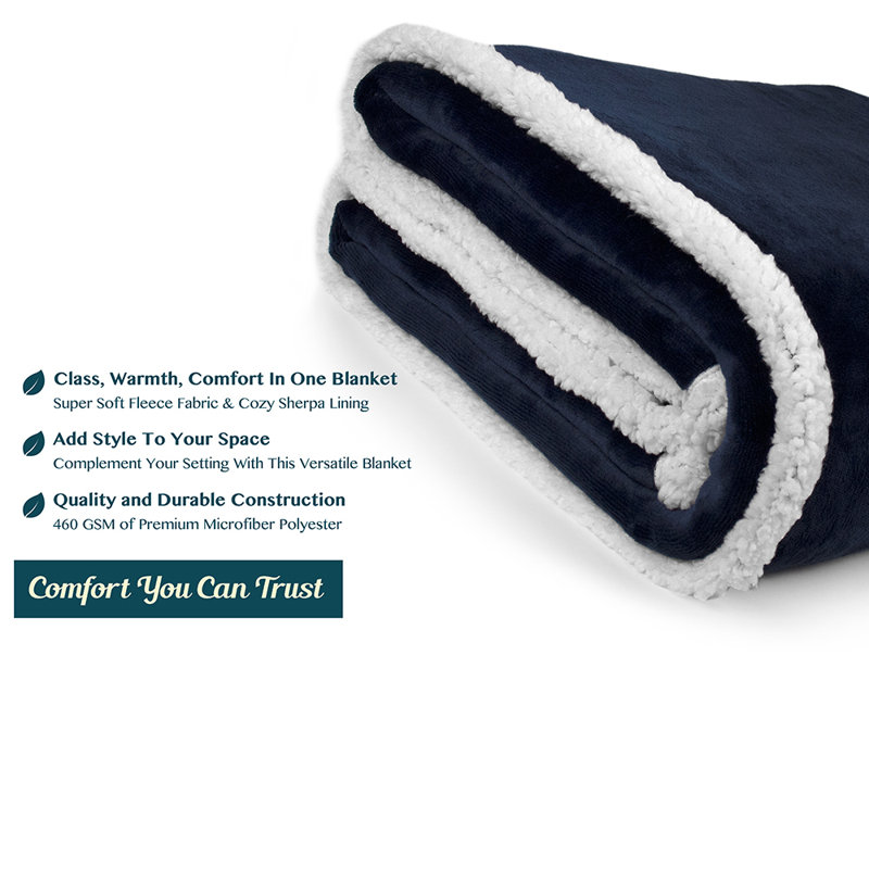 Navy Blue Sherpa Fleece Reversible Throw Blanket