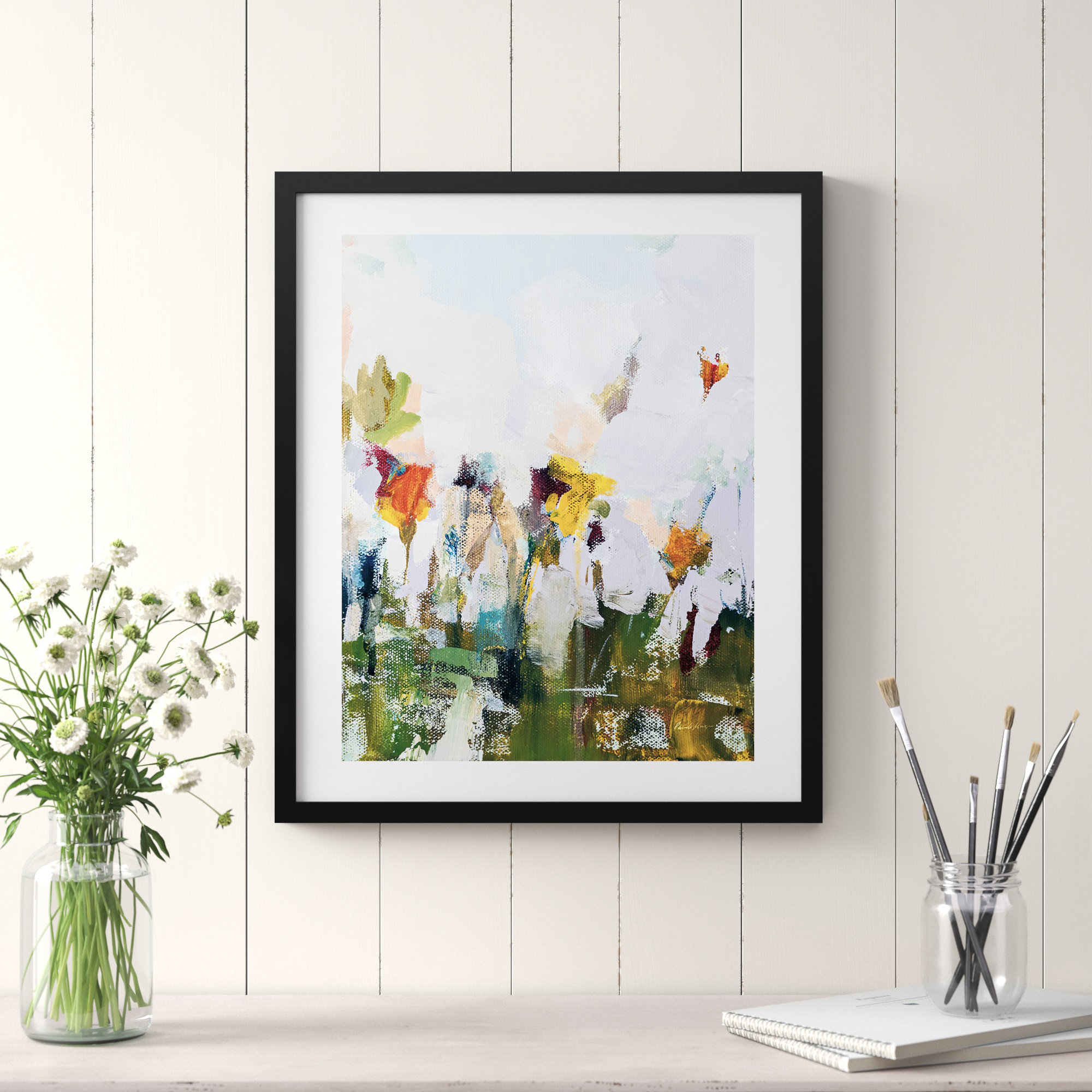 Spontaneous Summer Flowers by Pamela Munger, 25.17" H x 21.17" W x 0.88" D, Black