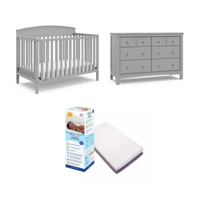 Ensemble de lit de bébé convertible 5-en-1 avec matelas Benton et commode 6 tiroirs Benton, Bois flottant