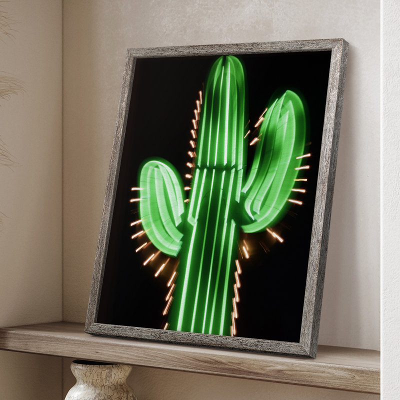Neon Cactus Framed Print - Solid Wood, 21" H x 17" W