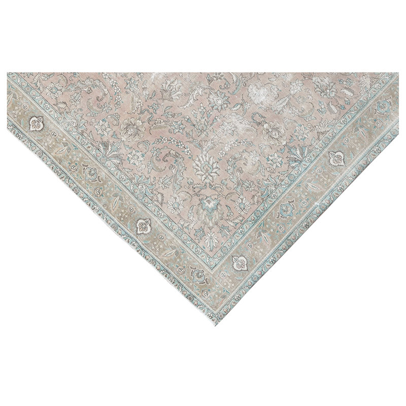 Tapis oriental en laine noué à la main vert / brun clair