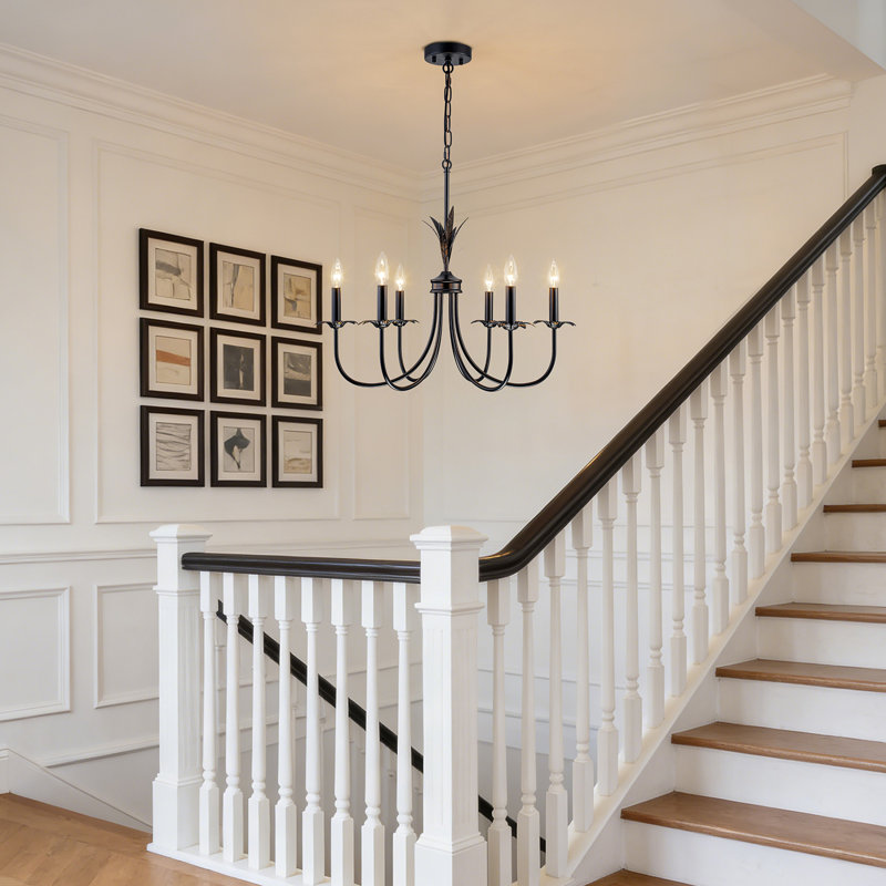 6-Light Dimmable Classic/Traditional Chandelier, Candle-Style Light Fixture For Dining Room & Entryway, Black