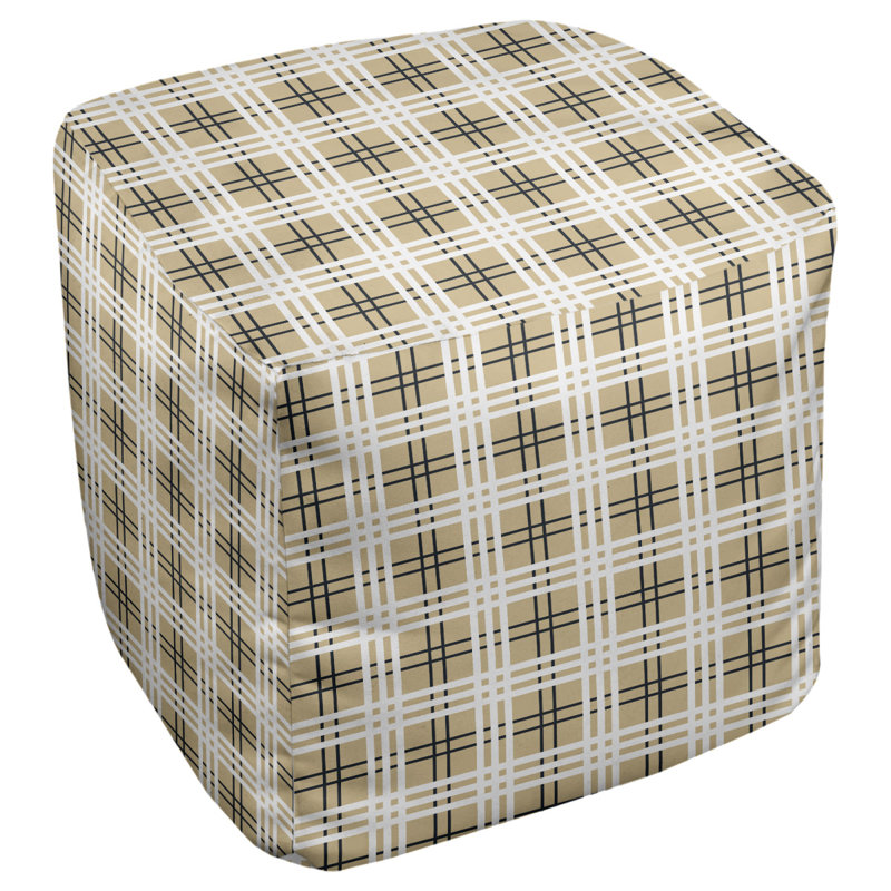 Repose-pieds pouf carré à carreaux Minnesota, Mélange de polyester or vieilli / noir / blanc, H 13 po x l 13 po x P 13 po