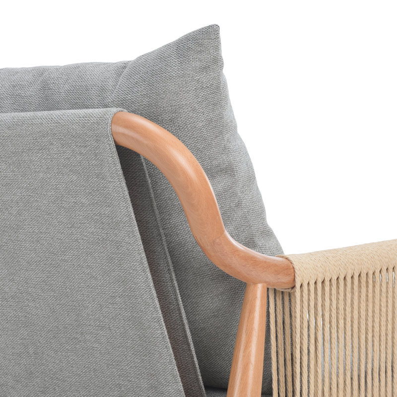 Fauteuil tressé en bois rembourré, Lin gris