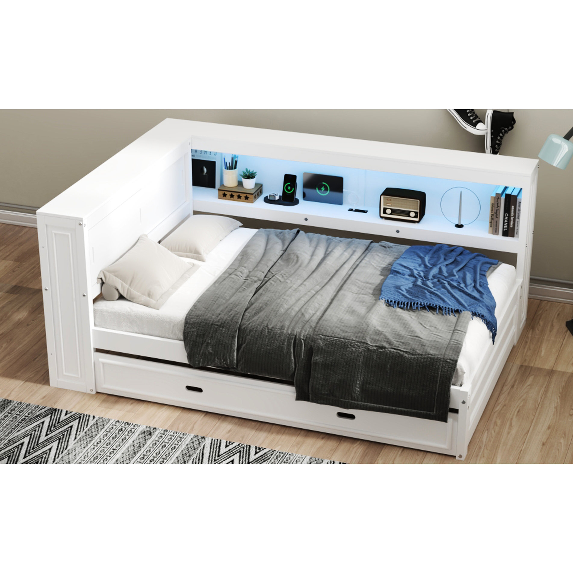 Latitude Run® Full Size Daybed With Spacious Storage Options, , Led ...