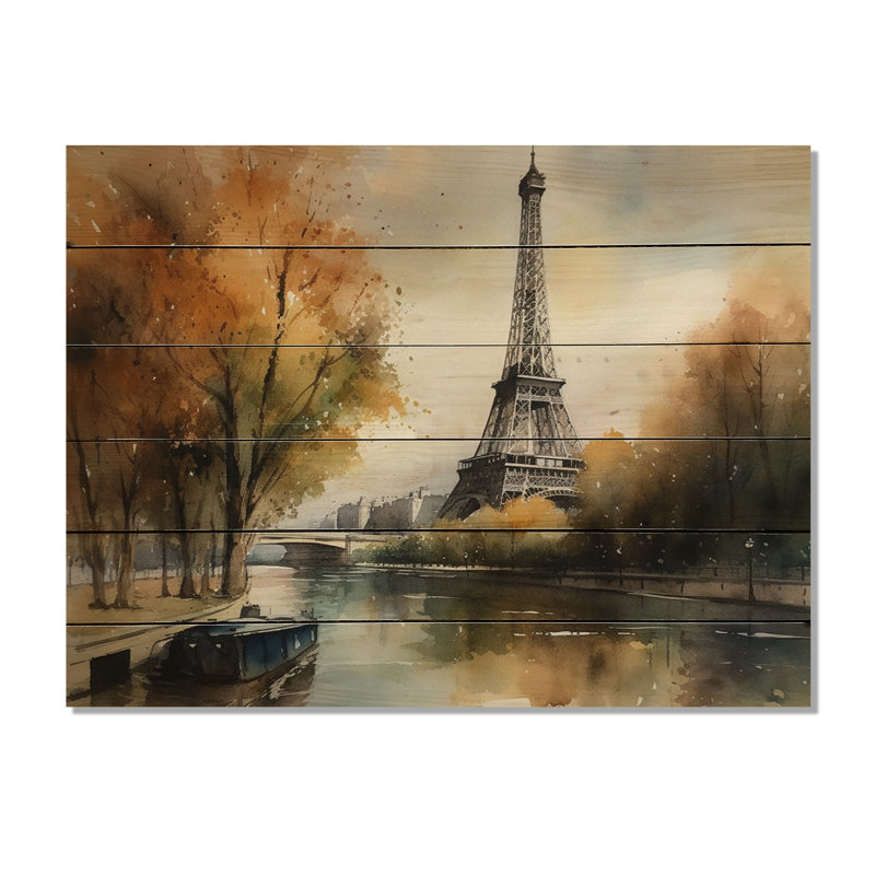 Pastel Eiffel Tower In Paris II - impression d'art mural en bois Paris, H 10 po x l 20 po x P 0,78 po