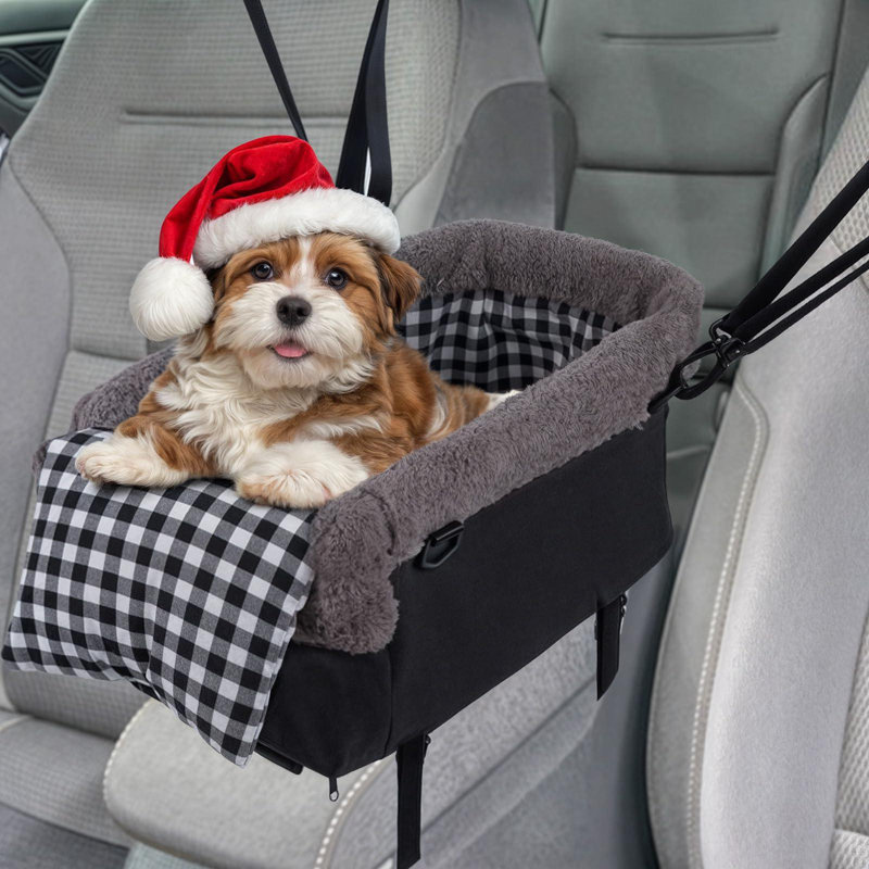 Dark Gray Small Dog Car Console Safety Seat with Removable Headrest