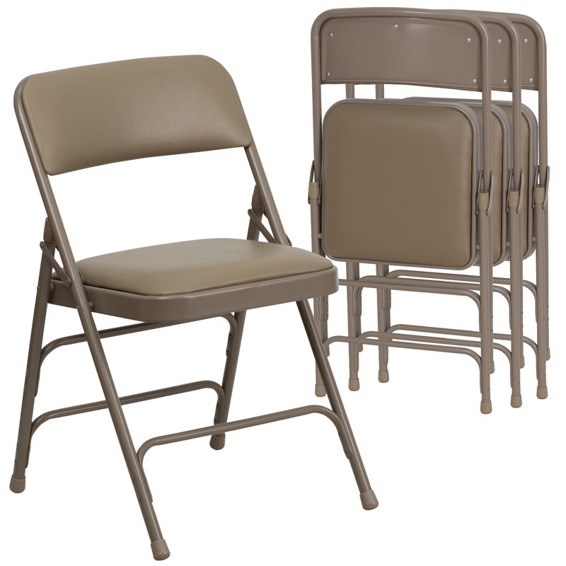 Oliverson Upholstered Metal Folding Event Chairs with Padded Seats, Beige