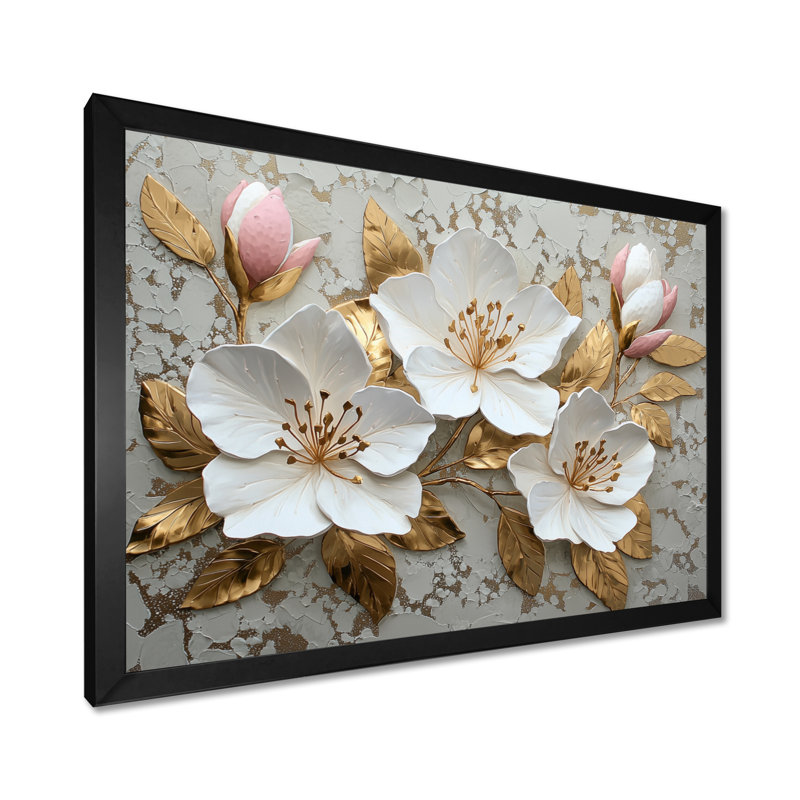 Munawar crème et or rhododendron s Radiant Glow III - art mural sur toile rhododendron, Noir, noir, noir, noir