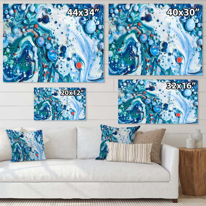 «Blue Luxury Abstract Fluid Art XXIII», reproduction sur toile, H 16 po x l 32 po, Toile tendue