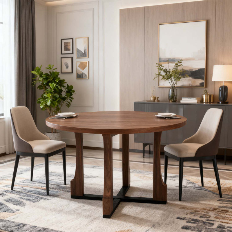 Round Dining Table With Pedestal Base, Walnut