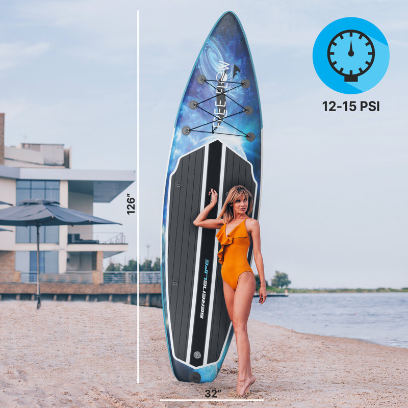 SereneLife Blue Inflatable Stand-Up Paddle Board with Accessories