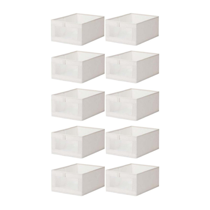 10 Pack Linen Closet Organizer Bins – Foldable Storage, Clear Window, Large, Neutral, Bedroom Or Closet