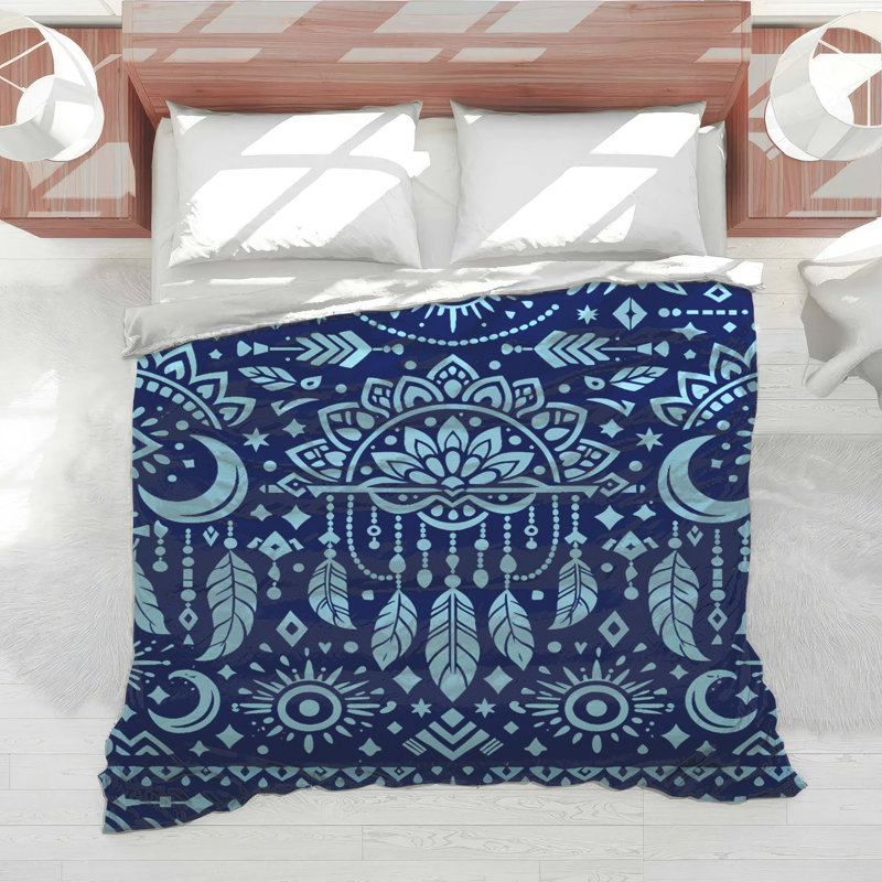 Bohemian Moon Feathers Comforter, Queen