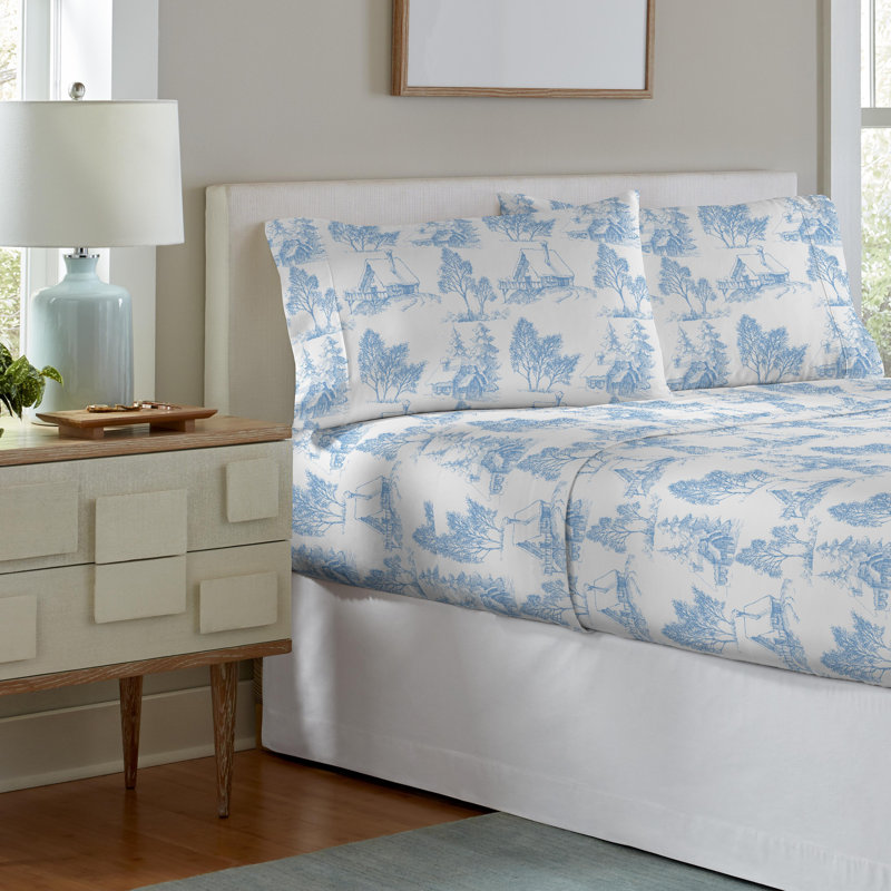 Ensemble de draps 100% coton en flanelle imprimée 180 g / m² Pointehaven, Ensemble de draps pour lit simple avec 1 taie d'or