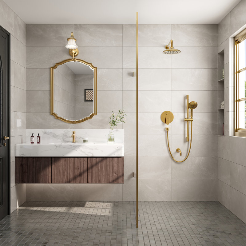 Calliope Wall Mounted 3 Function Retro Shower System with 3 Setting Handheld, Brushed Gold