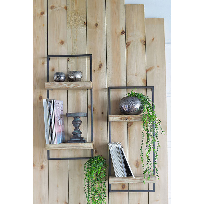Iron And Wood Wall Shelf With Two Shelves