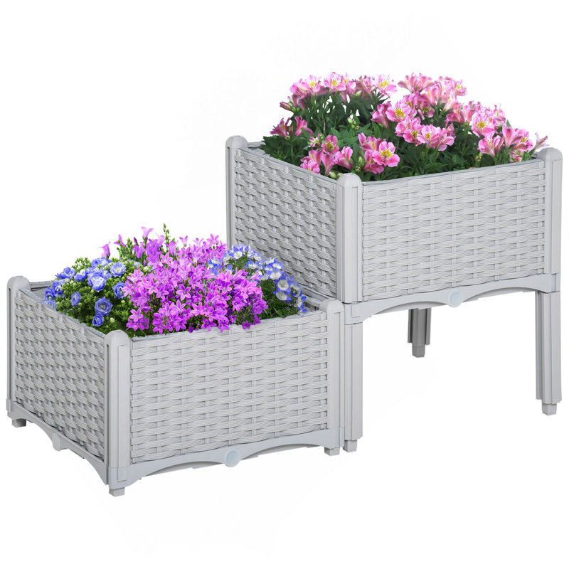 Outsunny 2 Piece Raised Garden Bed With Legs, Self-Watering Planter Box Raised Bed To Grow Flowers, Herbs & Vegetables, Gray