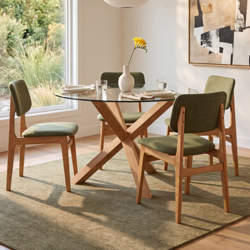 Barnett Round Glass Top Dining Table, 48" W x 48" L, Natural