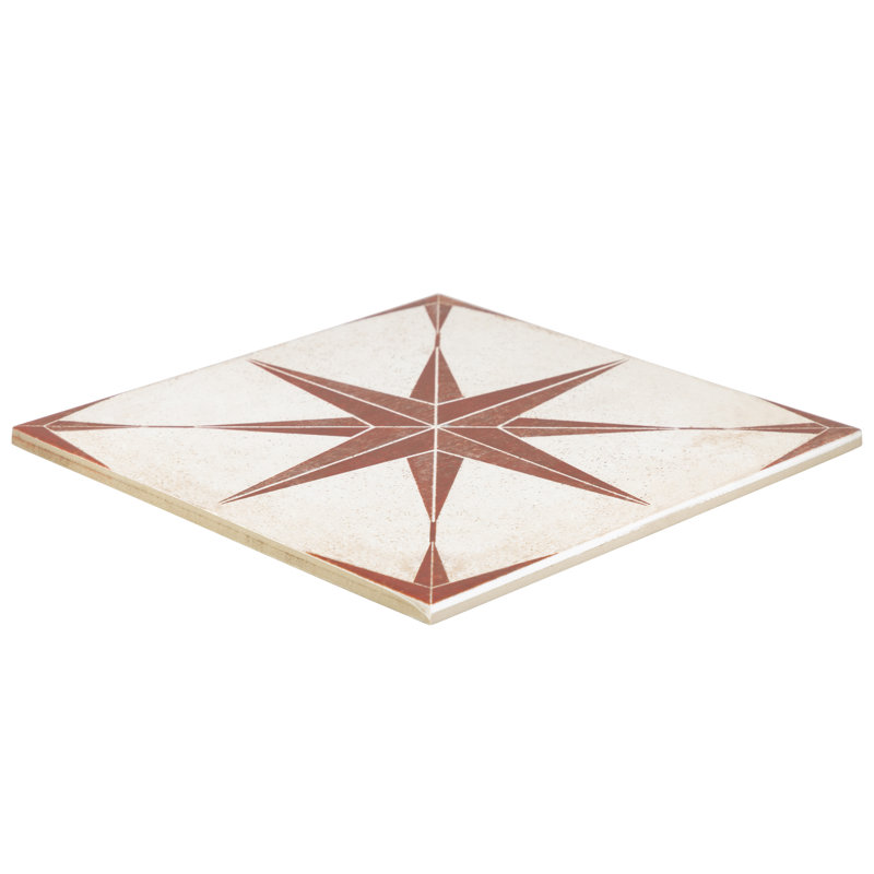 8.86" x 8.86" Porcelain Patterned Wall & Floor Tile, Red