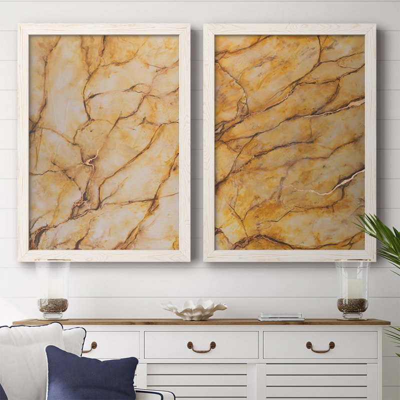 " Yellow Marble I " 2 - Pieces Painting Print, White, 27.5" H x 75" W x 1.5" D
