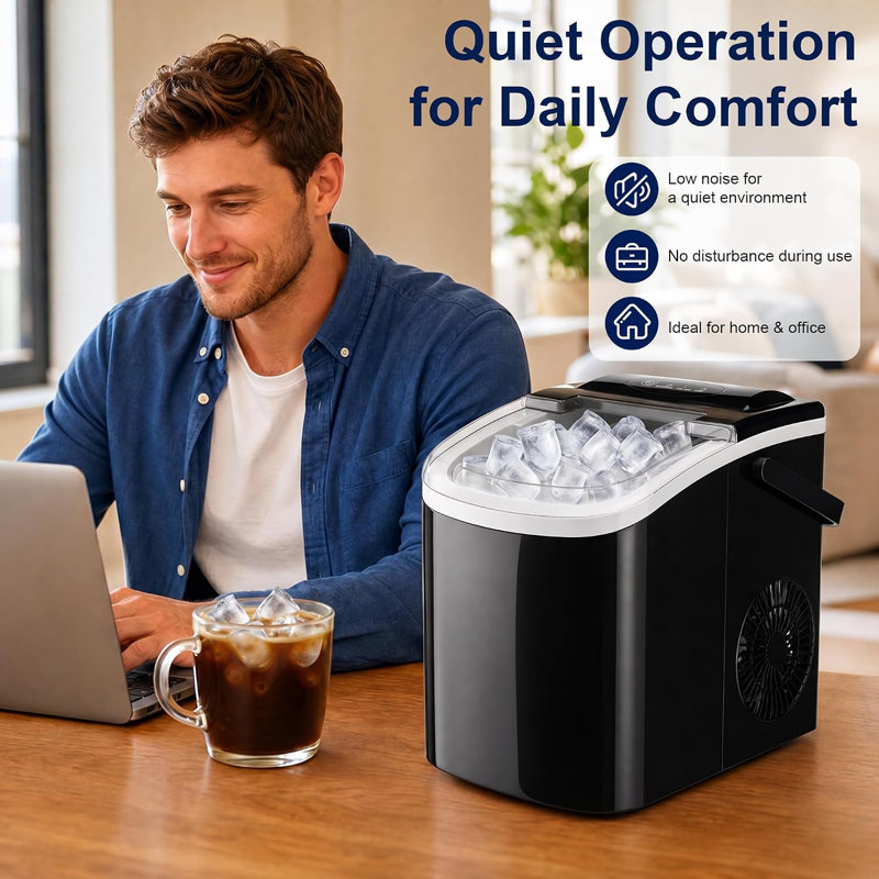 Machine à glaçons de comptoir portable, production quotidienne de 26 lb, production de glace rapide en 6 minutes, autonettoyage à une touche pour le bureau personnel