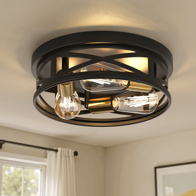 12.6-Inch 3-Light Black & Gold Semi-Flush Mount Ceiling Light - Adjustable Farmhouse Fixture For Kitchen, Hallway, Bedroom