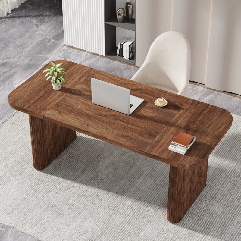 Girace 62.99'' W Modern Simple Executive Computer Desk with Engineered Wood Top and Legs, Walnut