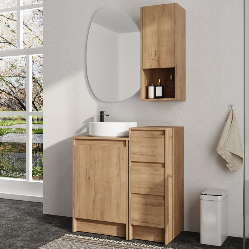 Vowar 32'' Free standing Single Bathroom Vanity With Ceramic Vanity Top and 12''Bathroom Wall Cabinet Storage, White