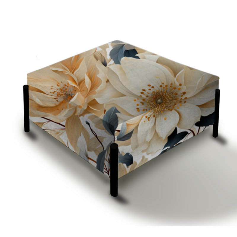 Grand repose-pieds carré floral à motif mosaïque d'inspiration florale Serenity II